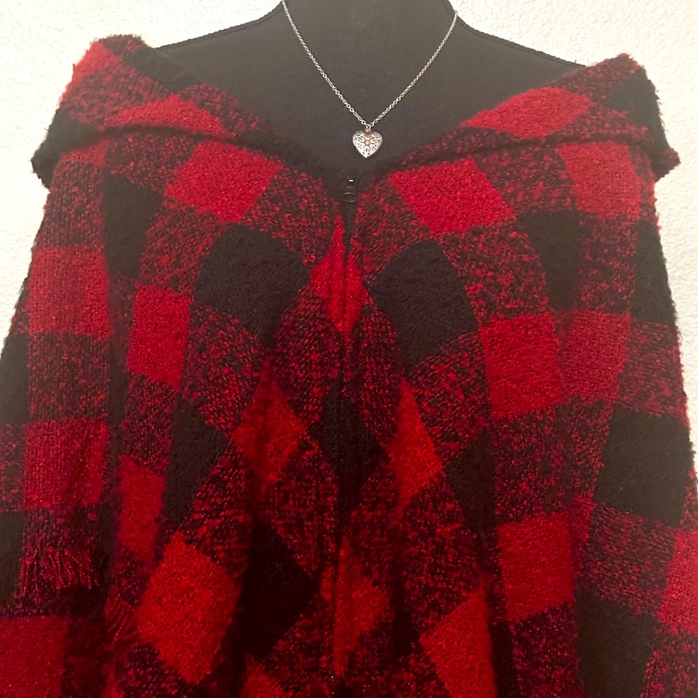 Red Buffalo Flannel, Zipper, Hooded Poncho